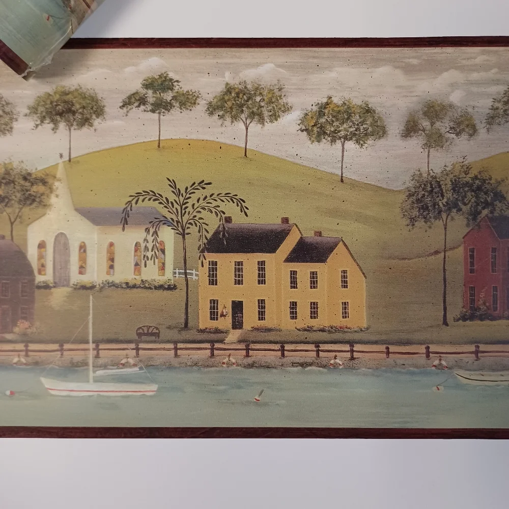Wallpaper Border Primitive Lake Front Village